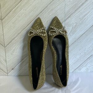 Larroudé Lee Crystal-embellished Gold Flats Size 37